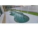 Screened-in kidney-shaped pool surrounded by white concrete and artificial grass at 8327 Via Verona, Orlando, FL 32836