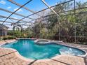 Relaxing screened-in pool area with brick pavers, hot tub, and lush landscaping, perfect for outdoor enjoyment at 16315 Bristol Lake Cir, Orlando, FL 32828