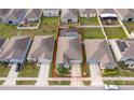 Aerial view of property with a pool, surrounded by neighboring homes and landscaping, defined by red line at 4418 Blackbird St, Kissimmee, FL 34746