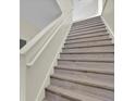 View of the staircase showcasing the neutral color palette and wood stairs at 2001 Claudia Ln # 2001, Kissimmee, FL 34741