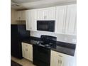 Bright kitchen with black appliances including refrigerator, oven, microwave, and white cabinets at 2516 Grassy Point Dr # 206, Lake Mary, FL 32746