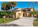 Inviting home featuring a spacious driveway, well-manicured lawn, and mature palm trees, offering a blend of comfort and curb appeal at 229 Springside Rd, Longwood, FL 32779