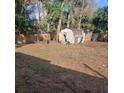 Large backyard with a shed in need of repair, surrounded by mature trees and a wooden fence at 31700 Orange St, Sorrento, FL 32776