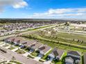 Scenic aerial shot of a Primary-planned community showcasing homes, green spaces, and a neighborhood pool at 993 Calico Pointe Cir, Groveland, FL 34736