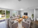 Bright living room with cozy seating, large windows, and sliding glass doors to the backyard at 2033 Milkweed St, Ocoee, FL 34761