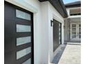 Modern two-car garage with black doors, window inserts, and contrasting white trim, offering a sleek and stylish design at 336 Caladium Ave, Lake Alfred, FL 33850