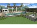 Community pool rendering offering lounge chairs, tables and chairs, covered seating, and a lush green lawn at 304 Preston Cove Dr, St Cloud, FL 34771