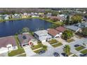 Scenic aerial view of a residential neighborhood and the lake at 2263 Mallard Creek Cir, Kissimmee, FL 34743