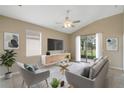 Bright living room features vaulted ceiling, neutral tones and access to outdoor screened in patio at 2625 Albion Ave, Orlando, FL 32833