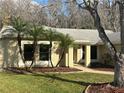 Inviting front entrance with a well-maintained lawn, framed by palm trees and mature landscaping at 2602 Talon Ct, Orlando, FL 32837