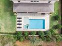 Aerial view of backyard featuring a spacious pool, jacuzzi, and lounge chairs at 1938 Filly Trl, Oviedo, FL 32765