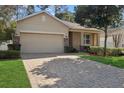 Well-maintained single-story home with a brick driveway, lush front lawn, and a two-car garage at 981 Galway Blvd, Apopka, FL 32703