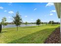 Lush backyard with a serene lake view, perfect for relaxation and recreation at 11381 Satire St, Orlando, FL 32832