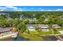 Overhead view of a waterfront property showcasing a pool, dock and city views in the background at 2504 Gatlin Ave, Orlando, FL 32806