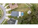 Aerial view of a beautiful home with a screened-in pool and a well-maintained backyard at 2831 Orange Haven Way, Kissimmee, FL 34746