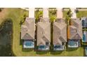Aerial view of homes with pools backing up to a pond in a suburban neighborhood at 2613 Santosh Cv, Kissimmee, FL 34746