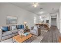 Staged living room with modern furniture and an open concept design at 114 Tuscany Villas Dr, Edgewater, FL 32141