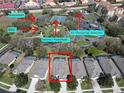 Aerial view shows the property's proximity to the community's basketball, tennis, and BBQ areas at 7709 Comrow St, Kissimmee, FL 34747