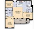 Floor plan of home showing layout for kitchen, Gathering room, bedrooms, baths, and outdoor lanai at 5025 Shoreway Loop # 20503, Orlando, FL 32819
