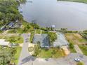 Stunning aerial view showcasing a waterfront home, private dock, and scenic views of the river at 716 Palm Circle Dr, Port Orange, FL 32127