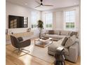 Bright living room with large windows, modern furniture, and hardwood floors at 8517 Karrer Ter, Orlando, FL 32827