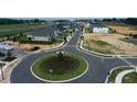 An aerial view of newly constructed neighborhood featuring roundabout, sidewalks, and various home models at 804 Pointe Emerson Blvd, Apopka, FL 32703