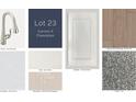 Selection of interior design material samples including flooring, countertop, paint, faucet, cabinets, and backsplash at 804 Pointe Emerson Blvd, Apopka, FL 32703