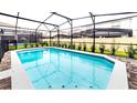 Sparkling pool surrounded by lush greenery and a screened enclosure at 2486 Dubai St, Kissimmee, FL 34747