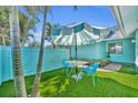 Inviting outdoor patio with a turquoise table set and lush artificial turf, perfect for relaxing or entertaining at 721 Glenridge Way, Winter Park, FL 32789