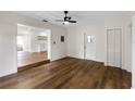 Inviting living room boasts hard flooring, recessed lights, open access to kitchen and fan at 1607 31St Nw St, Winter Haven, FL 33881