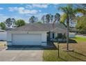 Charming single-story home featuring a well-manicured lawn, two-car garage, and a lush palm tree in the front yard at 100 Diamond Ridge Blvd, Auburndale, FL 33823