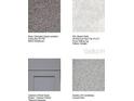 A curated collection of interior finish samples showing cabinet door styles, tile and carpet flooring, and countertop options at 7359 Capstone Dr, Groveland, FL 34736