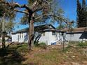 View of the home's backyard with side exterior, mature trees, and partially fenced yard at 592 N 8Th St, Eagle Lake, FL 33839