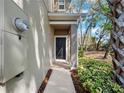 A welcoming entryway with a dark front door and a neatly maintained walkway at 2056 Switch Grass Cir, Ocoee, FL 34761