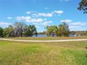 Scenic backyard view of a tranquil lake surrounded by mature trees and open green space at 27307 Pine Straw Rd, Leesburg, FL 34748