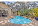 A lovely pool with a screened-in lanai surrounded by lush landscaping and plants in a backyard setting at 358 Woldunn Cir, Lake Mary, FL 32746