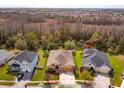 Aerial view of a single Gathering home, highlighting the surrounding neighborhood and wooded area at 3783 Moon Dancer Pl, St Cloud, FL 34772