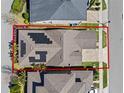Overhead view of home showing solar panels, landscaping, and property lines at 16144 Parkwyn St, Winter Garden, FL 34787