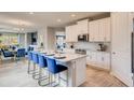 Stylish kitchen features a large island with seating, stainless steel appliances, and white cabinetry at 3971 Kennebunk Loop, Mount Dora, FL 32757