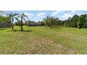 Expansive front yard with lush green grass and mature trees surrounding a well-kept single-Gathering home at 7322 Groveland Farms Rd, Groveland, FL 34736