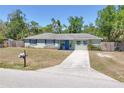 Inviting single-story home with a long driveway and a mailbox, surrounded by lush greenery at 295 W Charlotte Ave, Eustis, FL 32726