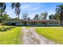 Charming single-story home with a sprawling front lawn and a circular driveway, surrounded by mature palm trees at 9744 Cub Cv, Apopka, FL 32703