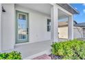 Charming covered front porch with a light teal door and a well maintained landscape at 2291 Raven Ridge Rd, Minneola, FL 34715