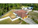 Aerial view of a single-story home with a fenced yard, showcasing its layout and surroundings at 11507 Lake Dr, Leesburg, FL 34788
