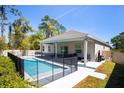 Backyard featuring an in-ground pool with a safety fence and a covered patio with furniture at 2050 1St Ave, Deland, FL 32724