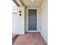 Covered front porch leads to a modern gray front door with a brick paver entry at 2925 Wild Olive Dr, St Cloud, FL 34772