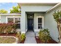 Inviting entryway featuring a dark door with sidelights and decorative landscaping at 4321 Iveyglen Ave, Orlando, FL 32826