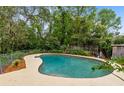 In-ground pool surrounded by a concrete deck, metal fence, and lush landscaping at 3553 Jericho Dr, Casselberry, FL 32707