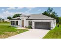 Stylish home featuring a paved driveway, two car garage and meticulously maintained lawn at 6164 Sw 129Th St, Ocala, FL 34473