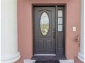 Elegant front door with decorative glass and white column detail at 1380 Normandy Heights Cir, Winter Haven, FL 33880